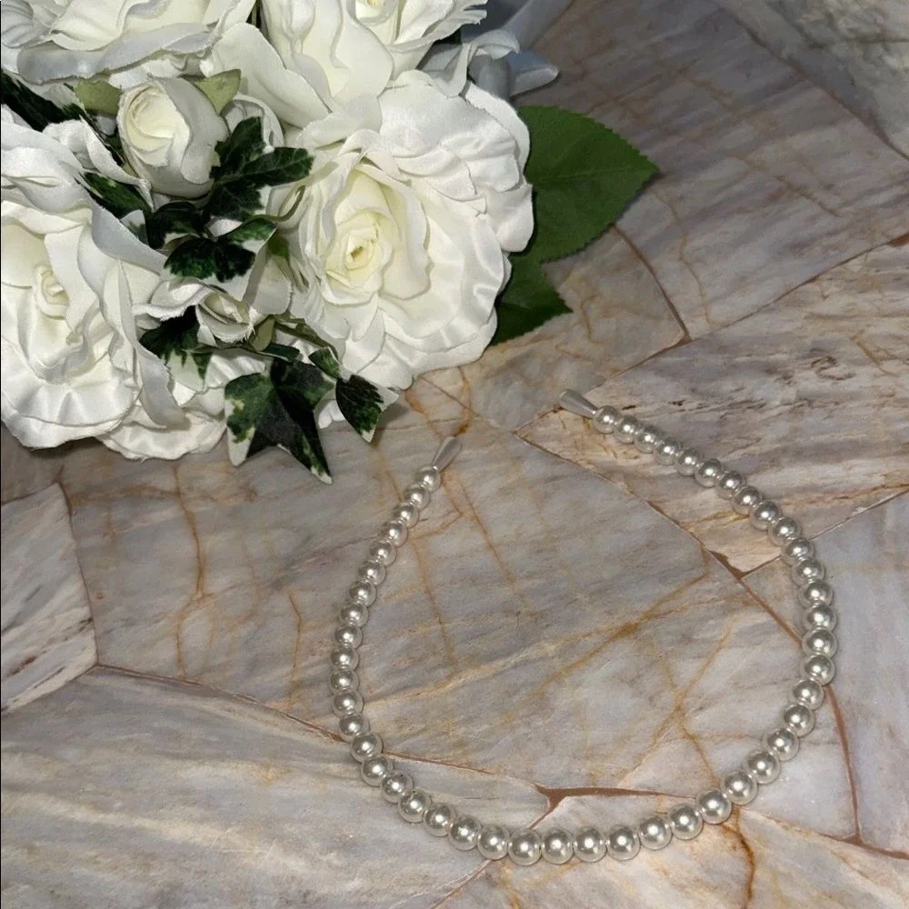 White‎ Faux Pearl Headband Elegant Bridal Wedding Hair Accessory Classic Bead